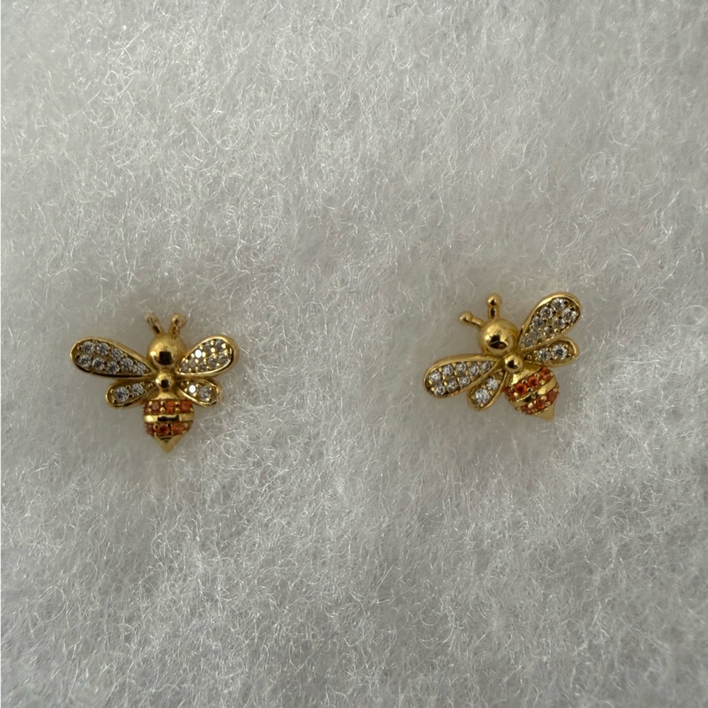 Gold and 925 Sterling Silver Bee Earrings
